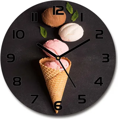 Produktbild von Wanduhr aus Glas 30fi Glasbild Glasuhr Gehärtetes Glas - schwarze-zeiger - Ice cream in a waffle