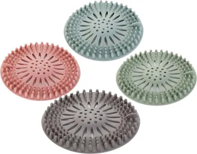 Produktbild von 4er-Set Silikon Abflusssieb – Universelles Haarsieb & Abflussschutz für Badezimmer, Dusche, Badewanne & Küche (13,6 x 13,6 cm)