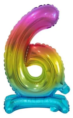 Produktbild von Folieballon Zahl 6 stehend 74 cm regenbogenfarben