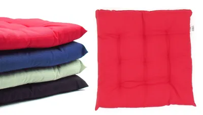 Produktbild von 2er Set Rote Sitzkissen Stuhlauflagen 9-Punktesteppung mit Befestigungsbänder für Innen und Außen 40x40x5cm