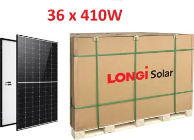 Produktbild von 36x 0% MwSt. DE 410W Solarmodul Longi Solar PV Modul black schwarzer Rahmen Photovoltaik Palettenverkauf