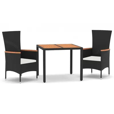 Produktbild von 3-tlg. Garten-Essgruppe mit Kissen Schwarz Poly Rattan