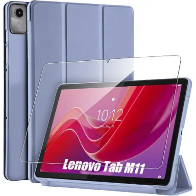 Image de Coque + Verre Trempé pour Lenovo Tab M11, Antichoc Anti-Rayures avec Fonction Support - Noir