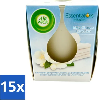 Produktbild von Air Wick – Duftkerze – Frische Wäsche mit ätherischen Ölen – 105 g - Vorteilspack - 15 Stücke