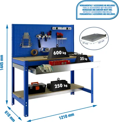 Image de Etabli Simonwork Bt2 Box 1200 Bleu/bois Bleu/bois 1445x1210x610 - Simonrack
