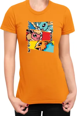 Obrázek produktu pro Dámské Tričko Japan Manga Anime Comics Animation Pokeball Eevee Evolutions, Lady M / oranžový