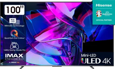 Produktbild von Hisense U7KQ 100U7KQ 100 Zoll Mini LED ULED 4K UHD Smart TV, 2,54 m (100"), 3840 x 2160 Pixel, DLED, Smart-TV, WLAN, Schwarz