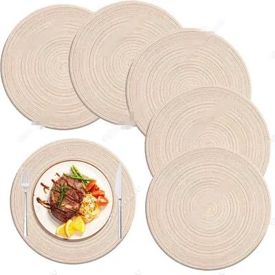 Produktbild von 38cm Platzsets Abwaschbar Rund 6er Set Tischsets Beige Platzdeckchen Tischmatten