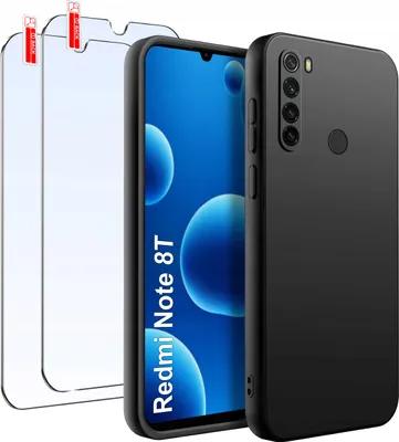 Obrázok produktu pre ZESTAW Etui do Xiaomi Redmi Note 8T Matowe Czarne Silikon Slim +2 SZT SZKŁO