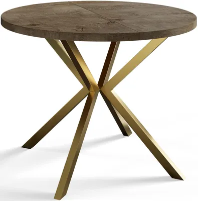Produktbild von Alpi Moebel, Runder Esstisch Loft Liten, Modern Ausziehbarer Tisch 90-170 cm, Grau mit Gold Metallbeinen