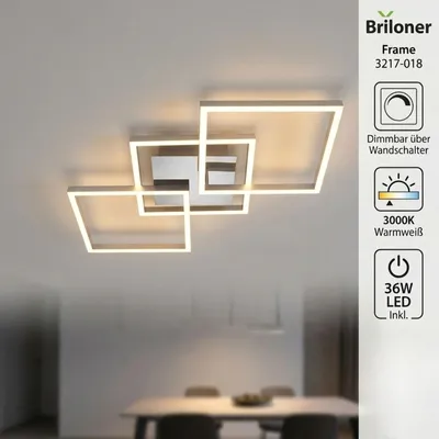 Image de Plafonnier LED BRILONER LEUCHTEN FRAME, 36 W, 2600 lm, IP20, chrome-alu, métal-plastique, intensité lumineuse variable, 76,3 x 36,8 x 7,3 cm