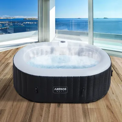 Produktbild von AREBOS Whirlpool aufblasbar 190x120 cm oval für 2 Personen mit Heizung, LED-Beleuchtung, 90 Massagedüsen, 550 l, Abdeckung, Bubble Spa