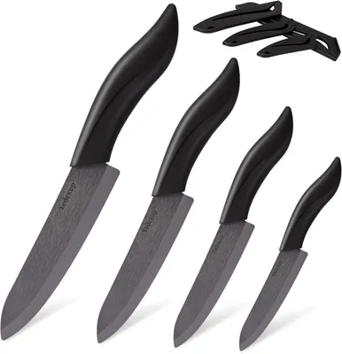 Keramik-Messerset, 4-teilig, Zirkonia, schwarz, 7,6–15,2 cm
