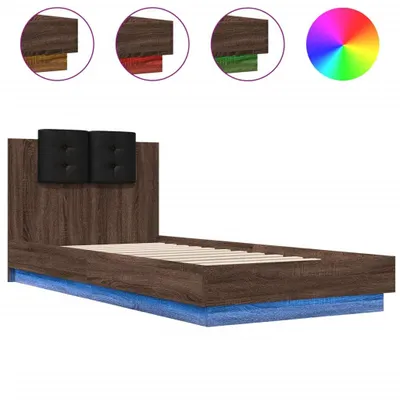 Image de vidaXL Cadre de lit avec tête de lit et lampes LED Chêne brun 90x200 cm