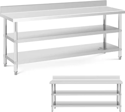 Zdjęcie produktu dla Stół Blat Roboczy Stalowy Nierdzewny Przyścienny Z Rantem 2 Półki 200X60Cm