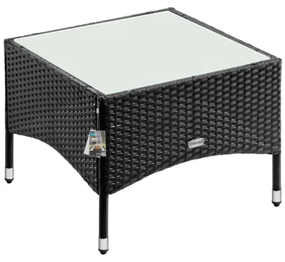 Immagine prodotto di CASARIA® Tavolino da Giardino Esterno in Polyrattan 58x58x42cm Piano in Vetro Tavolo Basso da Caffè Quadrato Poggiapiedi