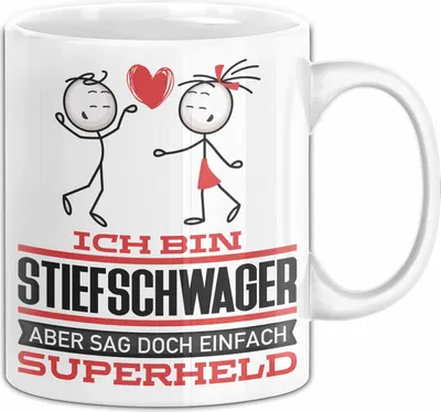 Produktbild von Stiefschwager Geschenk Tasse Ich Bin Stiefschwager Aber Sag Doch Einfach Superheld Lustige Geschenkdiee für Stiefschwager Kaffee-Becher (Weiß)