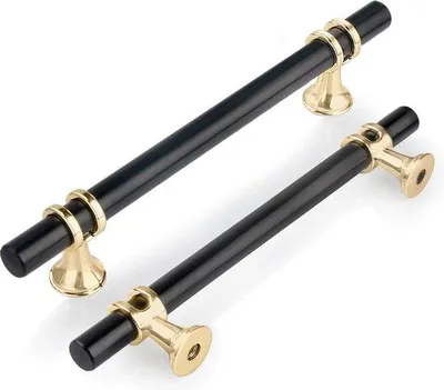 Produktbild von 6 Stück 128 mm Möbelgriffe, schwarz-gold, Türgriffe, Ladegriffe, Küchengriffe, Schubgriffe, Kleiderschrank, zieht, Handgriffe, goldener Zinklegierung, inklusive Schrauben