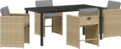 Produktbild von Möbel 5-teiliges Garten-Essset mit Kissen in Beige aus Poly-Rattan - Gartenstühle 3379998