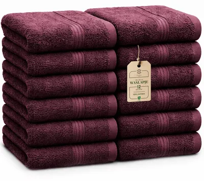 Image de Gant de toilette coton - 30 x 30 cm - Lot de 12 - 100 % coton - Bordeaux