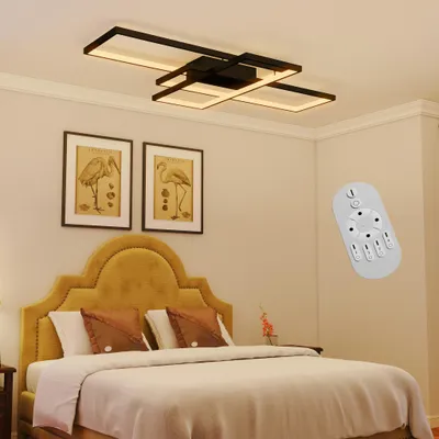 Productafbeelding van UISEBRT 90W Moderne, dimbare plafondlamp met afstandsbediening, 6300LM – Zwarte, geometrische LED-lamp voor woonkamer en keuken
