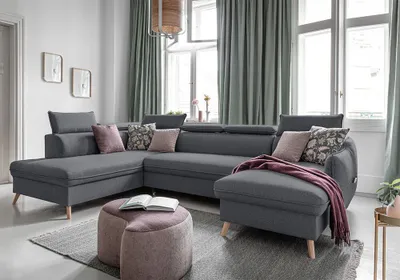 Produktbild von MIUFORM Sweet Harmony - Ecksofa mit Bettfunktion und Bettkasten U-FORM LINKS - 321x208cm - Kaltgrau - Sofa Schlafsofa Couch