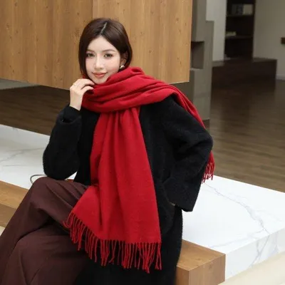 Image de Bonnet d'hiver rouge pour femme, épais, chaud, avec col polyvalent