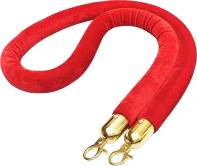 A red velvet rope with gold clasps, presented on a white background.