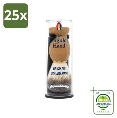 Productafbeelding van 25 x Goudkleurige scheerkwast met houder - Grote verpakking - 25 stuks