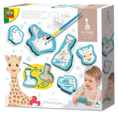 Produktbild von SES Creative | Sophie die Giraffe Magisches Badewannenspielzeug | 6 wiederverwendbare Schaumstofffiguren | Magisches Badewannenmalen mit Pinsel | Fleckenfreie Wasserfarben | Ab 1 Jahr