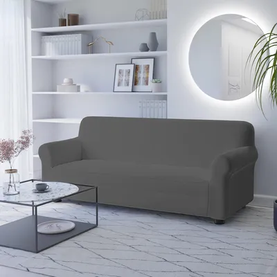 Elastischer Sofaüberzug, Polyester, dunkelgrau, 3 Sitzplätze