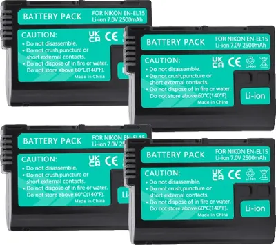Zdjęcie produktu dla Zestaw akumulatora i ładowarki do aparatu, pojemność 2500 mAh, podwójne szybkie ładowanie, 4 sztuki akumulatorów