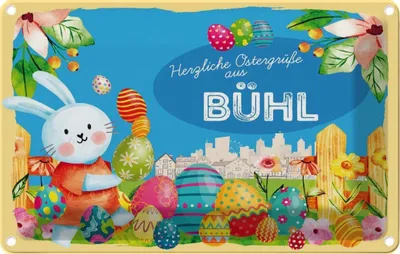 Produktbild von vianmo Blechschild 20x30 cm Ostergrüße BÜHL Ostern Gruß