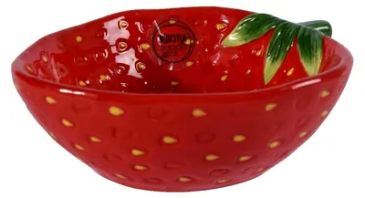 Produktbild von Keramische Schüssel Erdbeere 15x5cm - Dolomit Schale in Erdbeerform Rot - Müslischale, Servierschüssel, Salatschale, Suppenschüssel - Essgeschirr Schalen & Schüsseln - Dekoschale für Frühling und Sommer