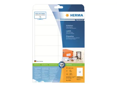 Image de HERMA 5056 étiquettes Premium A4 96,5 x 42,3 mm, blanches mates, 300 pièces