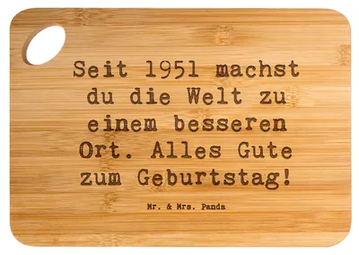 Produktbild von Mr. & Mrs. Panda Brett Spruch 1951 Geburtstag - Transparent - Geschenk, Geburtstagsgeschenk, Schneidebrett, Glückwunsch, Happy Birthday, lieben Menschen, Holzbrett, Seit