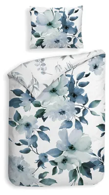 Productafbeelding van Heckettlane kussenhoes Kristoffer - 155x220 cm – Katoensatijn – Hoogwaardige beddengoed met motief – Zacht – Ademend en huidvriendelijk – Inclusief kussensloop van 80x80 cm – Blauw