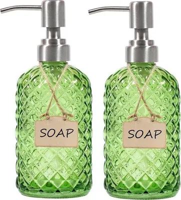 Image de Distributeur de savon vert en acier inoxydable 304, lot de 2, pour la salle de bains et la cuisine