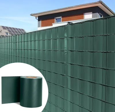 Produktbild von LZQ 65m x 19cm PVC Sichtschutzstreifen Sichtschutzfolie Doppelstabmatten mit 30 Befestigungsclips Sichtschutzmatte Grün