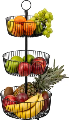 Immagine prodotto di eluno zuppiera rotonda a 3 livelli / cesto per il pane, fruttiera, cesto per la frutta in metallo nero