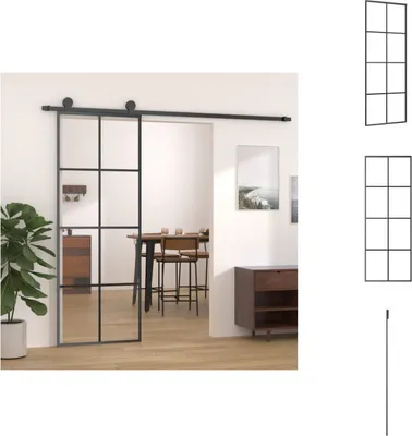 Zdjęcie produktu dla vidaXL Drzwi przesuwne czarne 76x205 cm ESG szkło i aluminium - Drzwi wejściowe