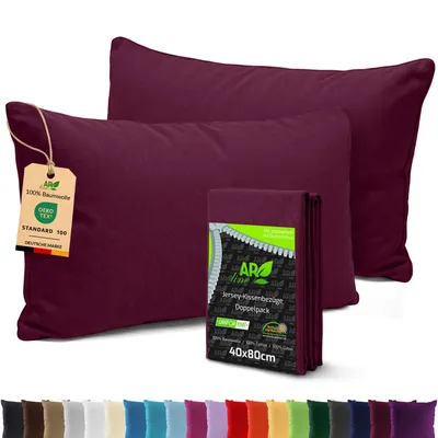 Produktbild von AR Line 2er Pack Jersey Kissenbezüge 40x80 Baumwolle – weich, atmungsaktiv, Kissenhüllen mit Reißverschluss, in Farbe: Burgund