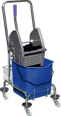 Produktbild von Reinigungswagen mit Eimer 27 Liter, Mopp-Presse, Schiebebügel und Drahtkorb