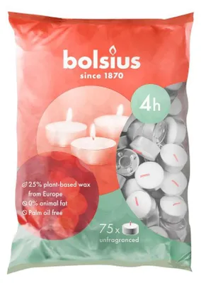 Image de Bougie Bolsius, chauffe-plat, 4 heures, blanche, pack de 75 pieces