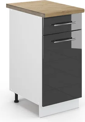 Produktbild von Küchenunterschrank Vicco Fame-Line Anthrazit Hochglanz 40 cm , AP Eiche, Model 45863