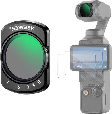 Immagine prodotto di Compatibile con DJI Osmo Pocket 3 - Filtro ND2-32 variabile - 3 magneti - Regolabile - Stop limitati - Accessori per action camera - Vetro ottico HD - Include 2 protezioni per lo schermo LCD.