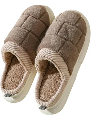 Produktbild von ASKSA Hausschuhe Winter Plueschweiche inter Hausschuhe Und Frauen Winter Im Innenhause Bequeme Hausschuhe  Uni Schuhe,Braun,Groesse: 44-45