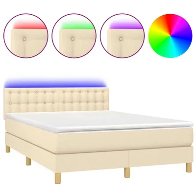 Produktbild von Boxspringbett mit Matratze & LED Creme 140x200 cm Stoff