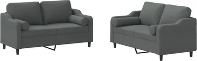 Produktbild von vidaXL 2-tlg. Sofagarnitur mit Kissen Dunkelgrau Stoff