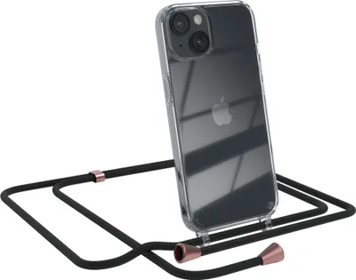Produktbild von EAZY CASE Handykette kompatibel mit Apple iPhone 14, Handyhülle mit Umhängeband, Handykordel, Schutzhülle Clear, Band in Schwarz